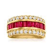 1.90 ct. t.w. Ruby and .55 ct. t.w. Diamond Three-Row Ring in 14kt Yellow Gold