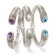 6.50 ct. t.w. Blue Topaz Balinese Cuff Bracelet in Sterling Silver and 18kt Gold