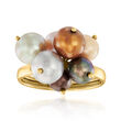 C. 1990 Vintage 6-7mm Multicolored Cultured Pearl Cluster Ring in 14kt Yellow Gold