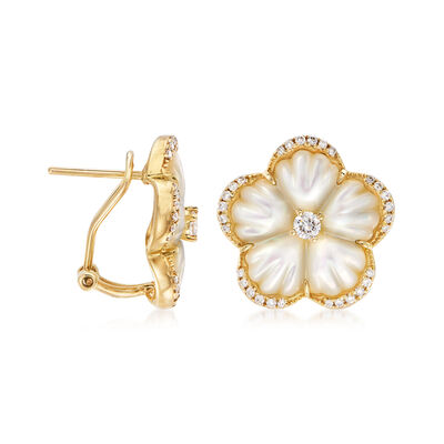 Mother-of-Pearl and .60 ct. t.w. Diamond Flower Earrings in 14kt Yellow Gold