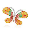 C. 1970 Vintage 1.00 ct. t.w. Diamond Butterfly Pin with Multicolored Enamel and 14x8.5mm Cultured Pearl in 18kt Yellow Gold