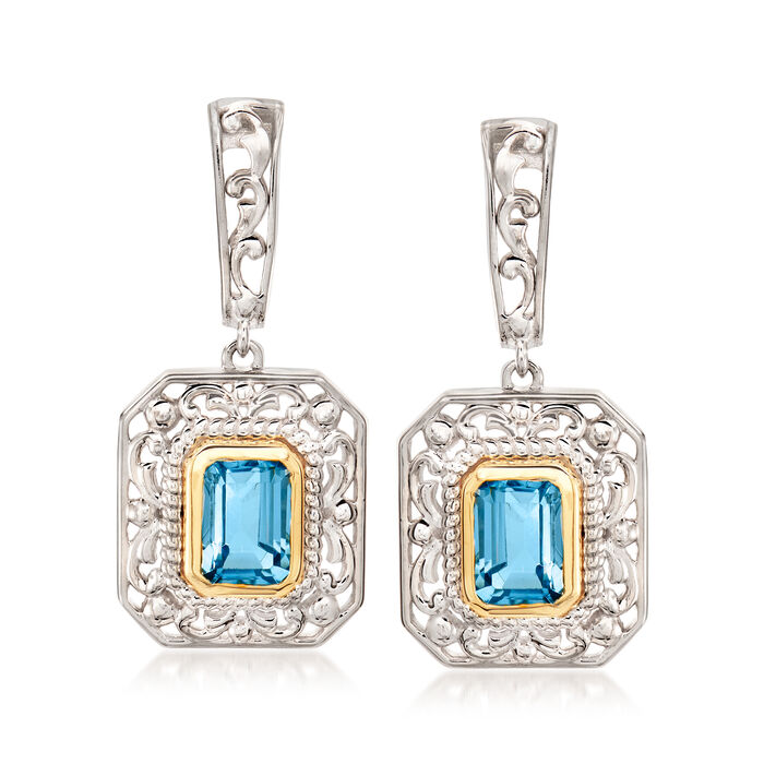 3.00 ct. t.w. Sky Blue Topaz Drop Earrings in Sterling Silver with 14kt Yellow Gold