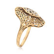 C. 1950 Vintage Filigree Ring With Diamond Accents in 10kt Yellow Gold