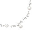 11-13mm Cultured Pearl and .74 ct. t.w. Bezel-Set Diamond Station Necklace in 18kt White Gold