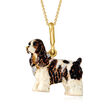 C. 1980 Vintage Multicolored Enamel Cavalier King Charles Spaniel Pendant Necklace in 18kt Yellow Gold 