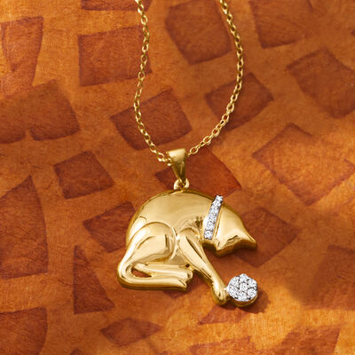 .15 ct. t.w. Diamond Playing Cat Pendant Necklace in 18kt Gold Over Sterling