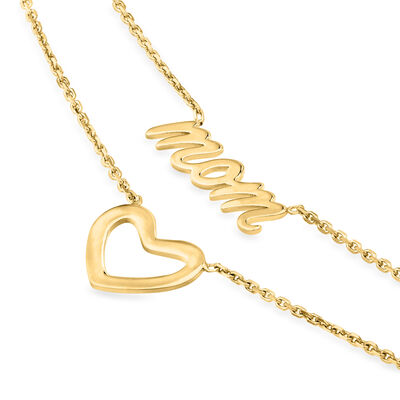 14kt Yellow Gold &quot;Mom&quot; and Heart Layered Necklace