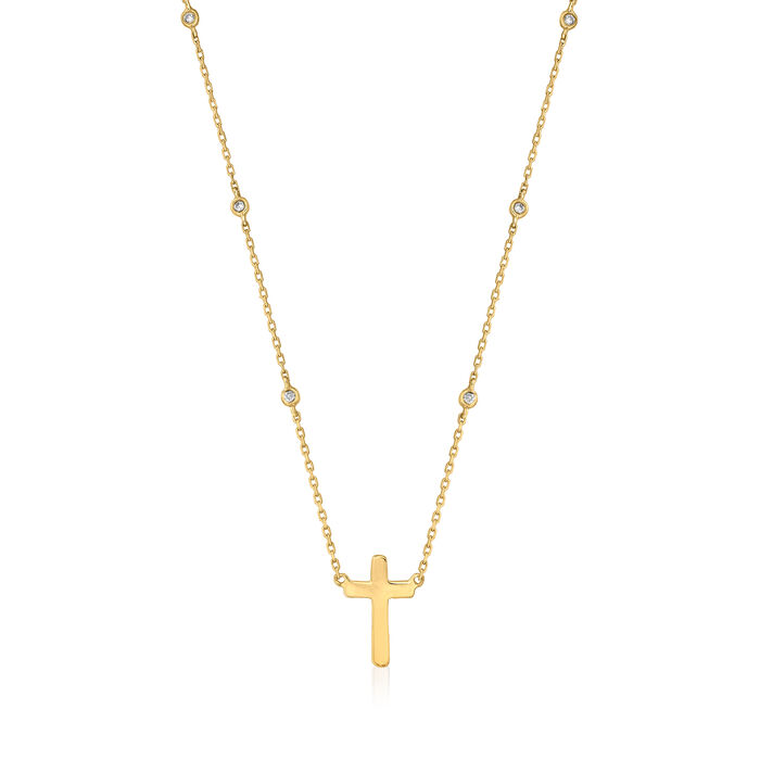 14kt Yellow Gold Cross Station Necklace with Diamond Accents