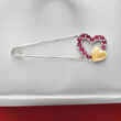 .50 ct. t.w. Ruby Heart Safety Pin in Sterling Silver and 14kt Yellow Gold