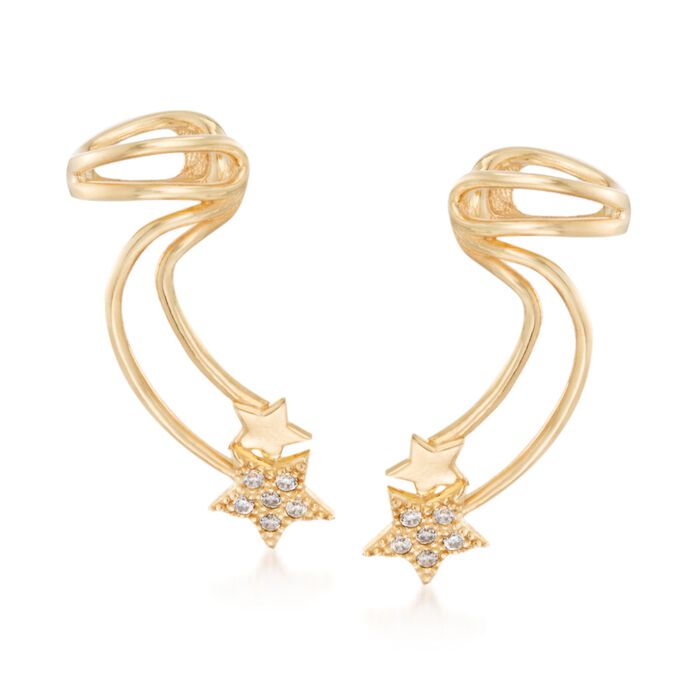 Italian .15 ct. t.w. CZ Celestial Ear Cuffs in 24kt Yellow Gold Over Sterling Silver