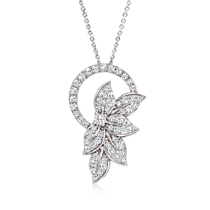 1.00 ct. t.w. Diamond Leaf Circle Pendant Necklace in 14kt White Gold