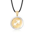 C. 2000 Vintage Bulgari &quot;Tondos&quot;  Sagittarius Stainless Steel and 18kt Gold Pendant Necklace With Black Cord