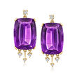 C. 1980 Vintage 46.00 Carat Amethyst and .50 ct. t.w. Diamond Earrings in 14kt Yellow Gold