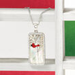 Mother-of-Pearl and .30 ct. t.w. White Topaz Cardinal Pendant Necklace with Multicolored Enamel in Sterling Silver