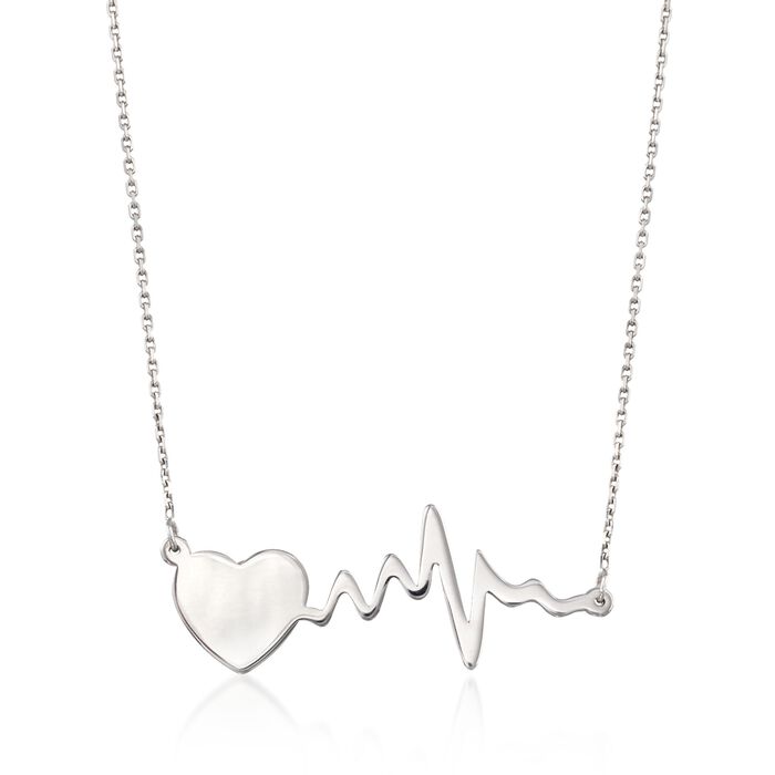 Sterling Silver Single Initial Heartbeat Necklace
