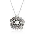 12mm Cultured Pearl Flower Pendant Necklace in Sterling Silver