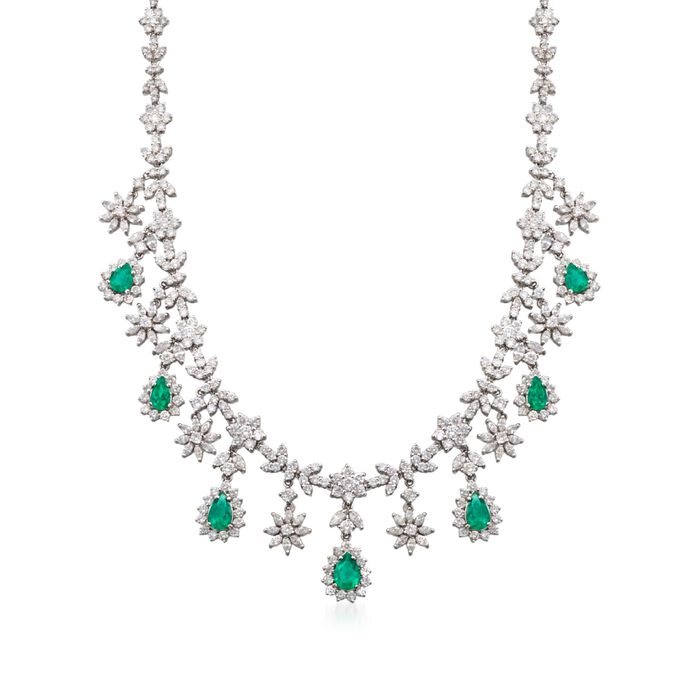 C. 1980 Vintage 3.85 ct. t.w. Emerald and 17.25 ct. t.w. Diamond Necklace in 18kt White Gold