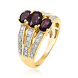 2.50 ct. t.w. Rhodolite Garnet Three-Row Ring with Diamond Accents in 18kt Gold Over Sterling