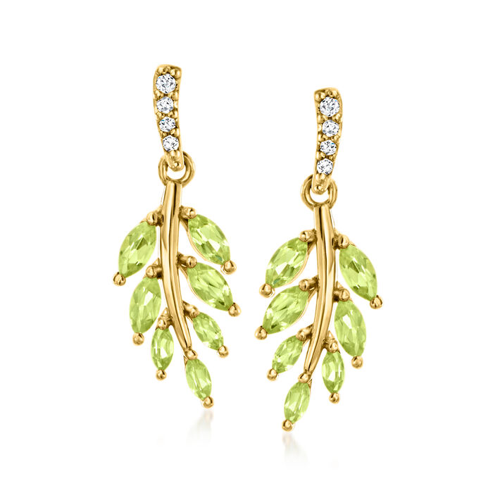 .80 ct. t.w. Peridot Leaf Drop Earrings with Diamond Accents in 18kt Gold Over Sterling