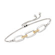 Sterling Silver and 14kt Yellow Gold Paper Clip Link Bolo Bracelet with Diamond Accents
