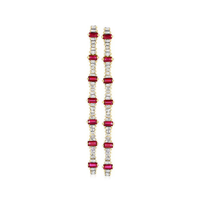 .50 ct. t.w. Ruby and .42 ct. t.w. Diamond Linear Drop Earrings in 14kt Yellow Gold