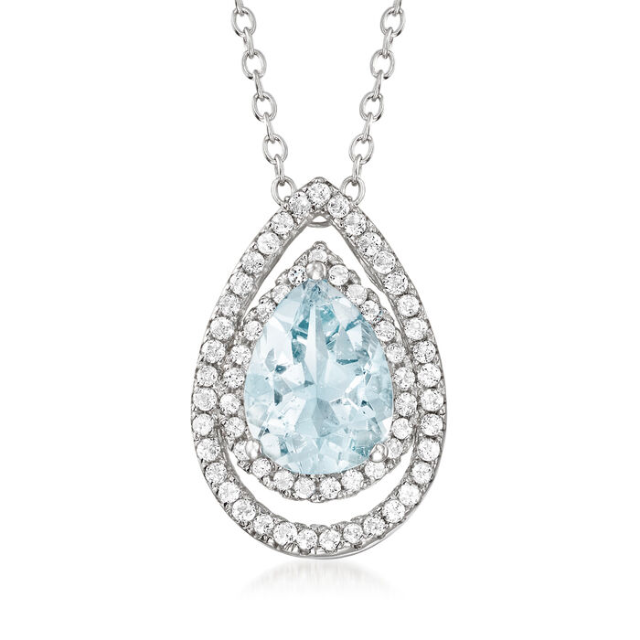 1.30 Carat Aquamarine and .60 ct. t.w. White Topaz Pear-Shaped Pendant Necklace in Sterling Silver