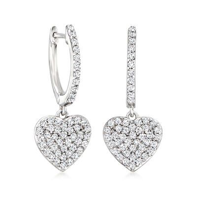 .60 ct. t.w. White Topaz Heart Hoop Drop Earrings in Sterling Silver