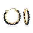 3-3.5mm Black Cultured Pearl Hoop Earrings in 18kt Gold Over Sterling