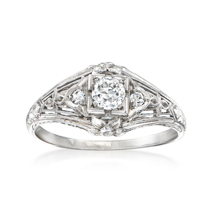 C. 1950 Vintage .36 ct. t.w. Diamond Filigree Ring in 18kt White Gold