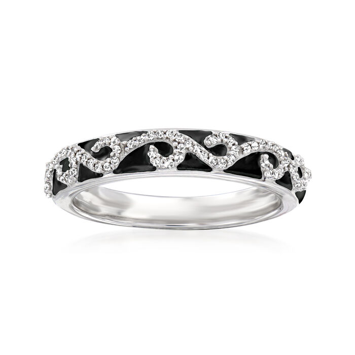 .15 ct. t.w. Diamond Swirl Ring with Black Enamel in Sterling Silver