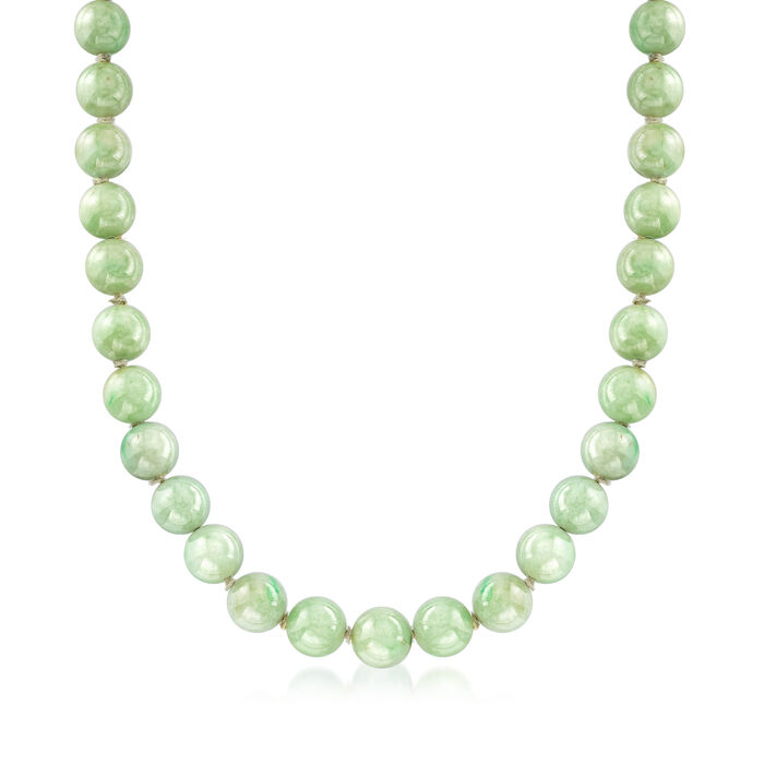 C. 1980 Vintage Jade Bead Necklace in 14kt Yellow Gold