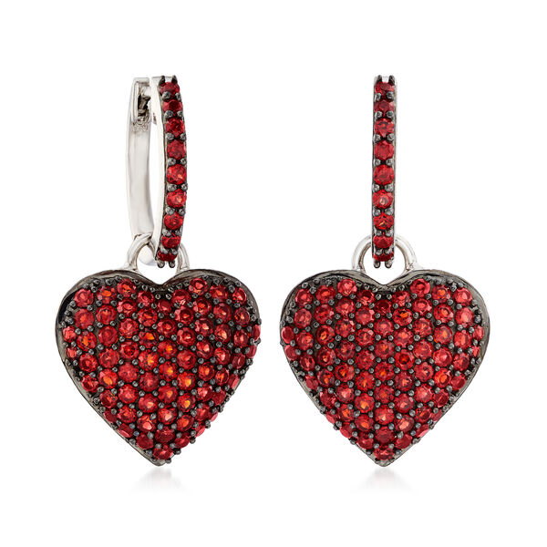 2.40 ct. t.w. Garnet Heart Cluster Drop Earrings in Sterling Silver. #937958