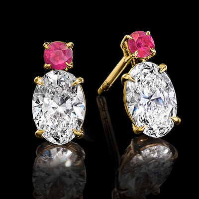 2.00 ct. t.w. Lab-Grown Diamond Drop Earrings with .30 ct. t.w. Rubies in 14kt Yellow Gold