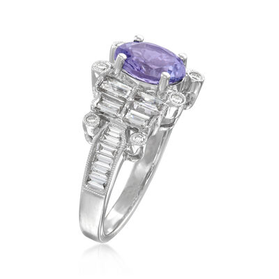 1.70 Carat Tanzanite and 1.05 ct. t.w. Diamond Ring in 18kt White Gold