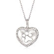 .25 ct. t.w. Diamond Paw Print Heart Pendant Necklace in Sterling Silver