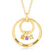 Personalized Circle Pendant Necklace in 14kt Gold - 1 to 5 Birthstones and Names