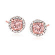 1.00 ct. t.w. Morganite and .16 ct. t.w. Diamond Halo Stud Earrings in 14kt Rose Gold