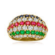 C. 1980 Vintage 2.79 ct. t.w. Multi-Gemstone and 1.93 ct. t.w. Diamond Striped Ring in 18kt Yellow Gold