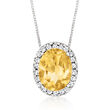 2.50 Carat Citrine Halo Pendant Necklace with .22 ct. t.w. Diamonds in 14kt White Gold
