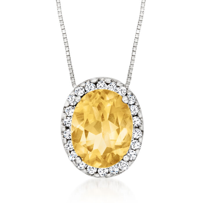 2.50 Carat Citrine Halo Pendant Necklace with .22 ct. t.w. Diamonds in 14kt White Gold