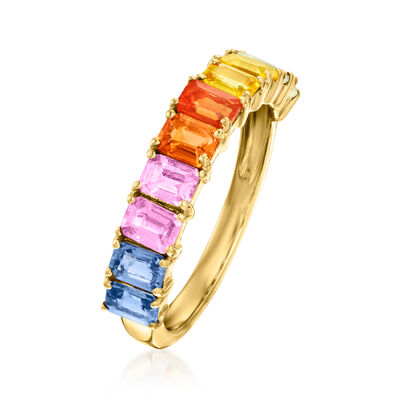 2.20 ct. t.w. Multicolored Sapphire Ring in 18kt Gold Over Sterling