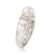 C. 1990 Vintage Cultured Pearl, Mother-Of-Pearl and .10 ct. t.w. Diamond Ring in 18kt White Gold