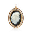 C. 1940 Vintage Black Agate Cameo Pin/Pendant with Seed Pearls in 14kt Yellow Gold