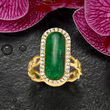 Jade and .70 ct. t.w. White Zircon Curb-Link Ring in 18kt Gold Over Sterling