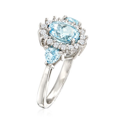 1.70 ct. t.w. Aquamarine and .32 ct. t.w. Diamond Ring in 14kt White Gold