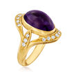 C. 1990 Vintage 8.75 Carat Amethyst and .36 ct. t.w. Diamond Ring in 18kt Yellow Gold