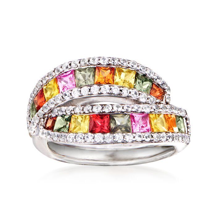 2.00 ct. t.w. Multicolored Sapphire and .90 ct. t.w. White Zircon Ring in Sterling Silver
