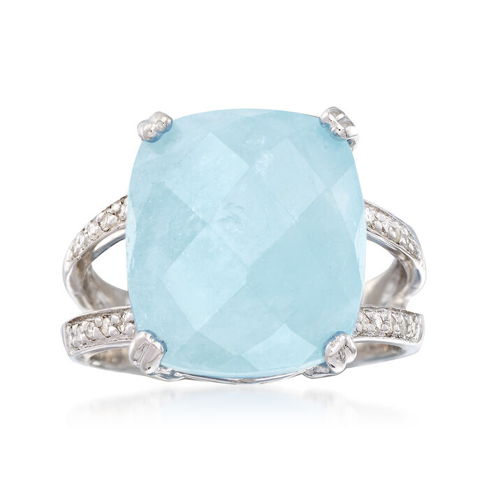9.75 Carat Milky Aquamarine and .10 ct. t.w. Diamond Ring in Sterling Silver