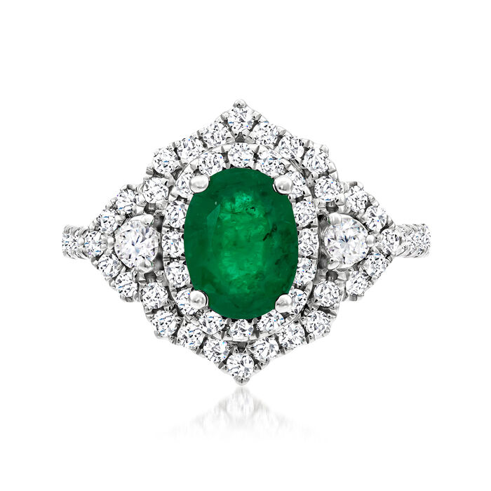 1.20 Carat Emerald and .78 ct. t.w. Diamond Halo Ring in 14kt White Gold