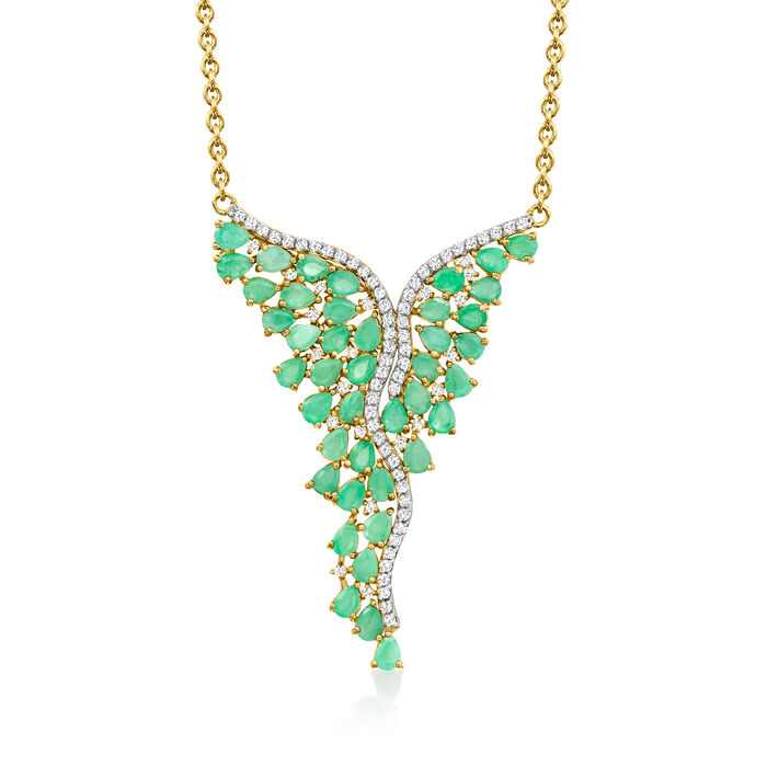 8.25 ct. t.w. Emerald and .90 ct. t.w. White Zircon Necklace in 18kt Gold Over Sterling
